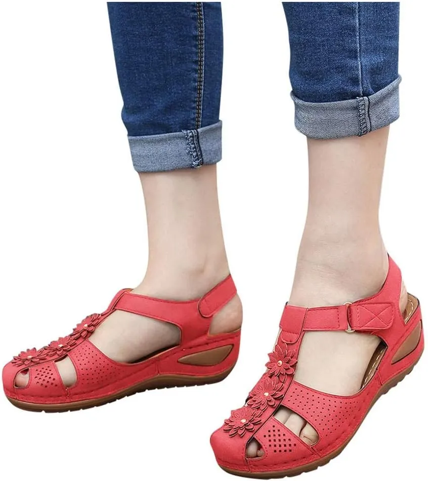 Orthopedic Sandals for Women Wide Width Flip Flops Beach Wedge Womens Wedge Sandal Comfortable Closed Toe Arch Support Womans Slides Orthopedic Shoes Summer Dressy Dressy Orthotic Shoe