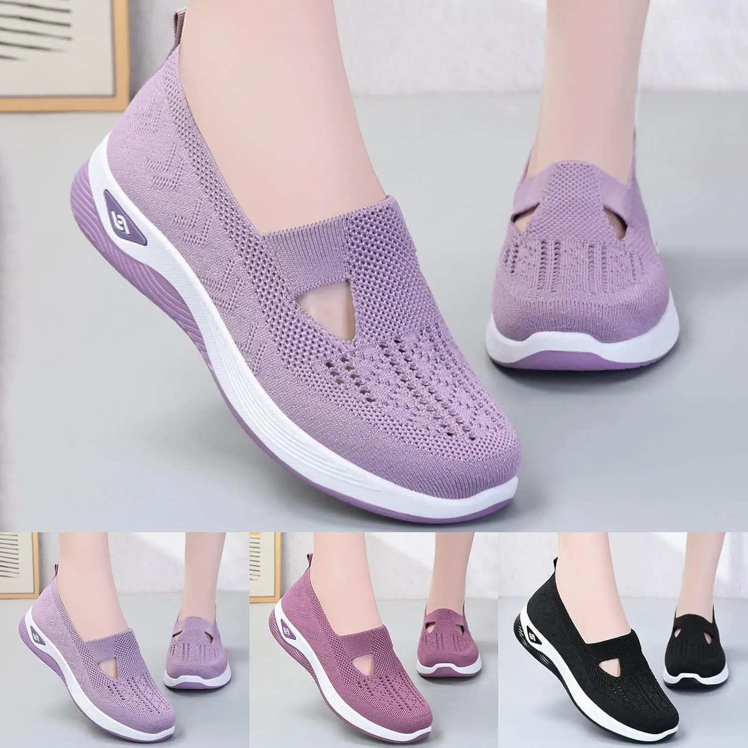 Orthopedic Shoes for Women Breathable Woven Diabetes Foam Shoes Walking Anti-Skid Sports Shoes Womens Slip On Sneakers Casual Arch Support Sneakers