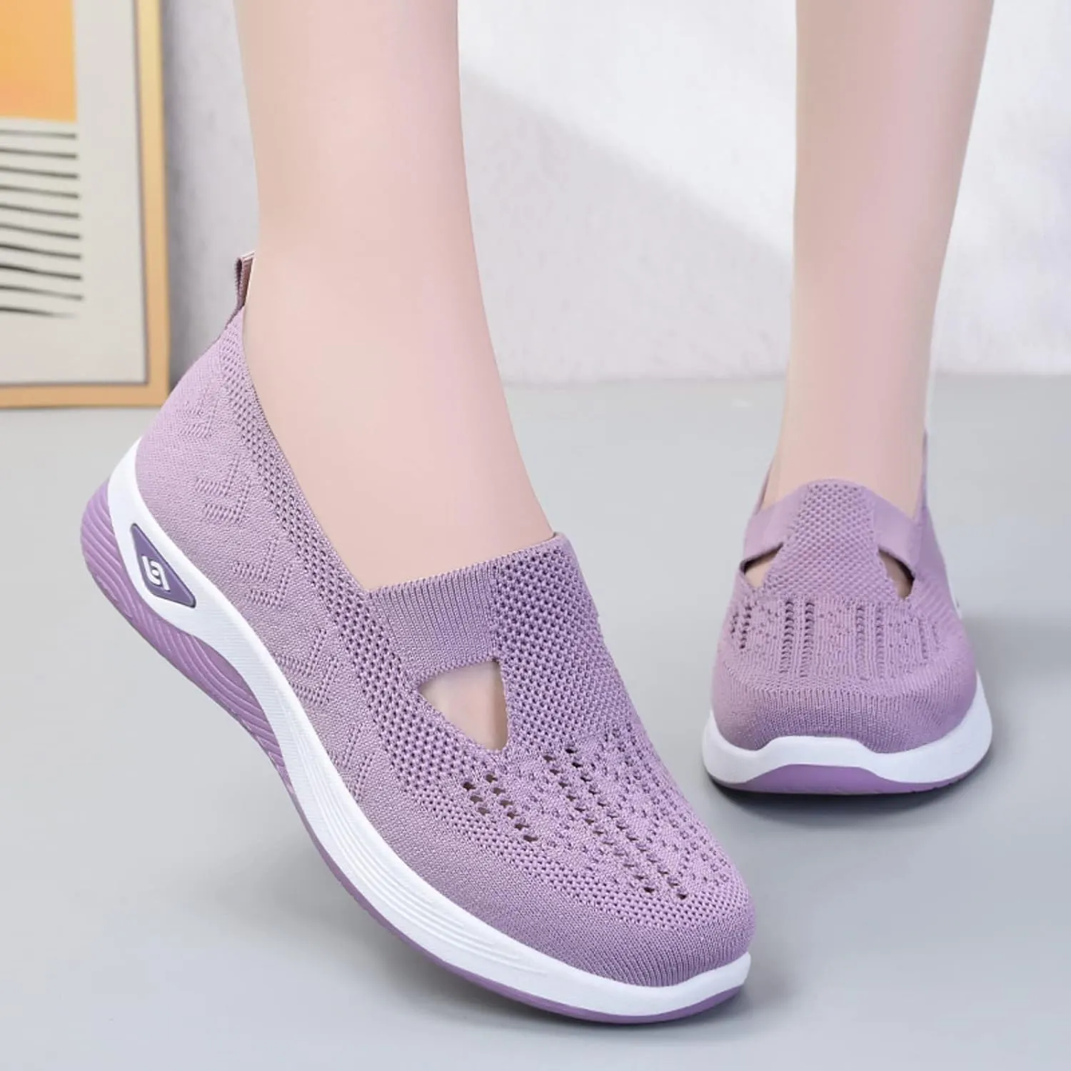 Orthopedic Shoes for Women Breathable Woven Diabetes Foam Shoes Walking Anti-Skid Sports Shoes Womens Slip On Sneakers Casual Arch Support Sneakers