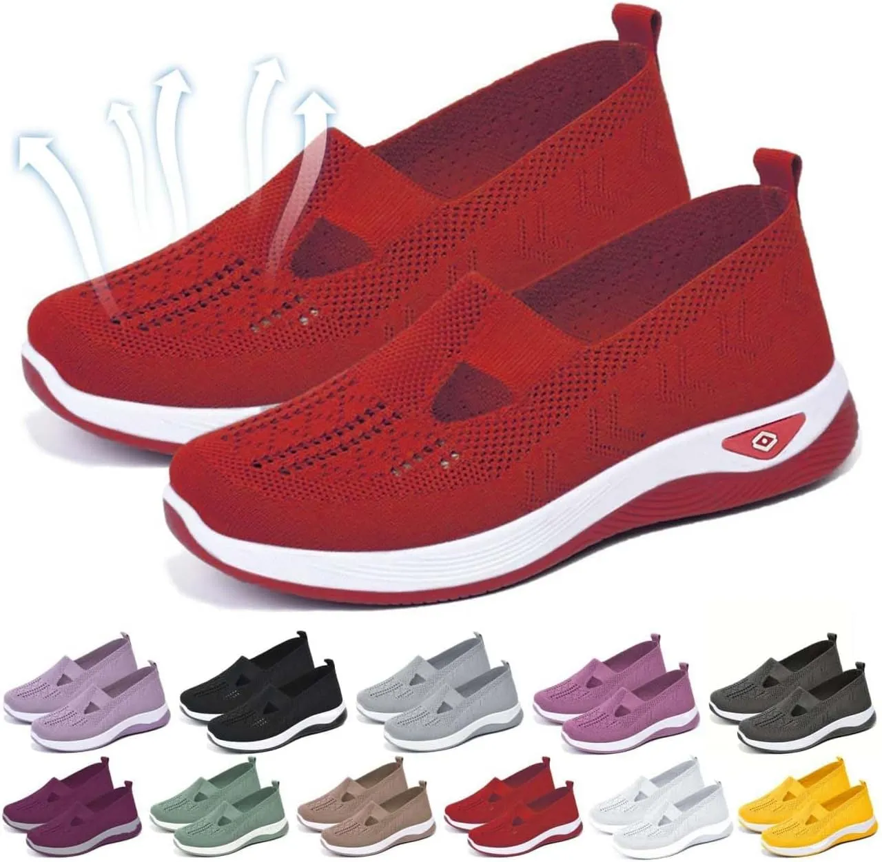 Orthopedic Shoes for Women Mesh Walking Shoes Breathable Non-Slip Slip On Loafers Lightweight Memory Foam Flat Sneakers
