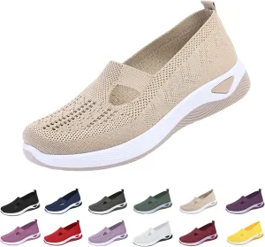 Orthowalkway Womens Shoes Orthopedic Arch Support Breathable Flying Woven Sneakers Casual Comfort Wear Slip On Sneaker