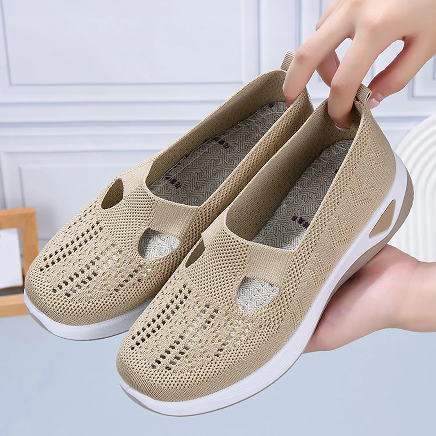 Orthowalkway Womens Shoes Orthopedic Arch Support Breathable Flying Woven Sneakers Casual Comfort Wear Slip On Sneaker