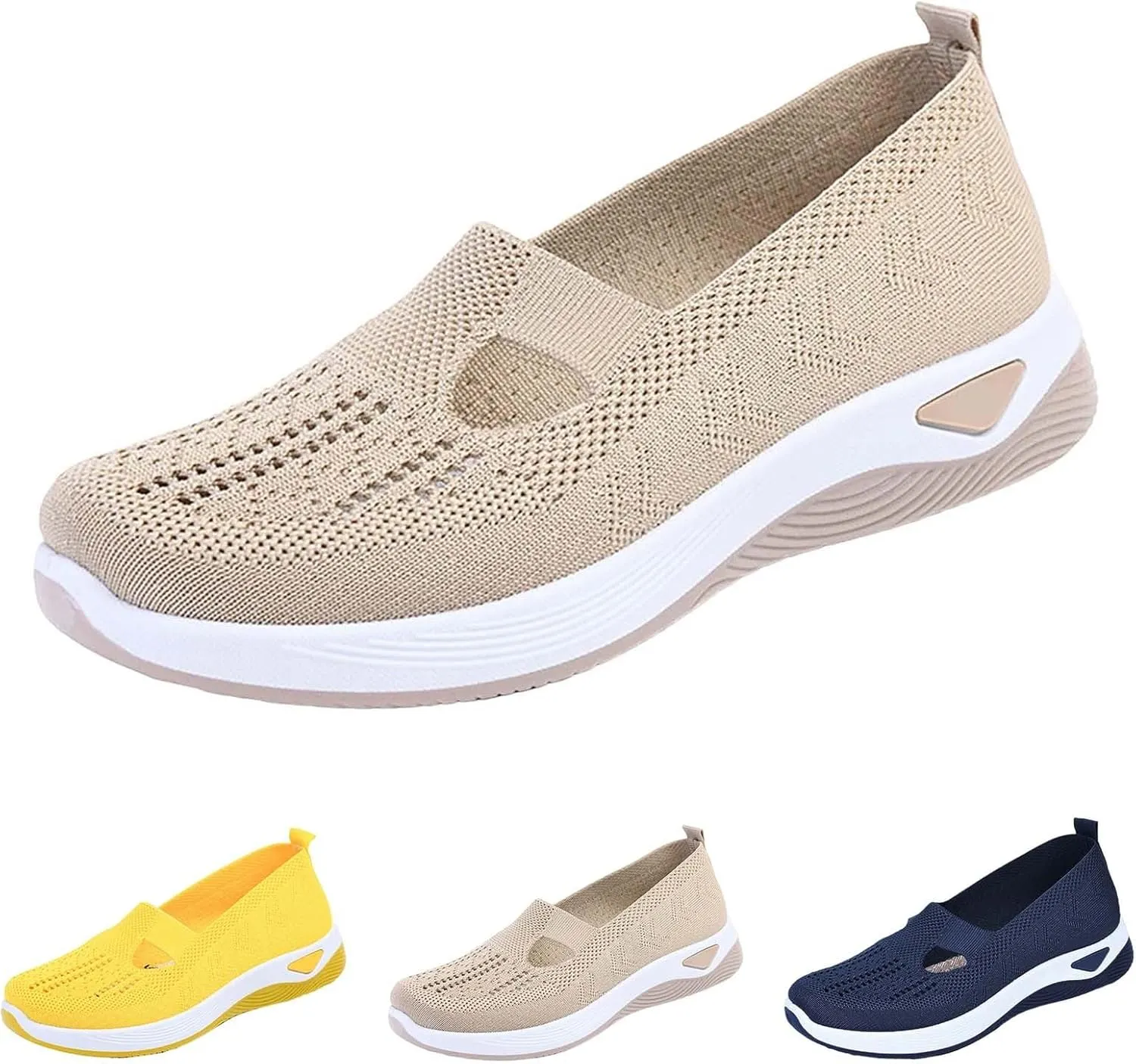 Orthowalkway Womens Shoes Orthopedic Arch Support Breathable Flying Woven Sneakers Casual Comfort Wear Slip On Sneaker