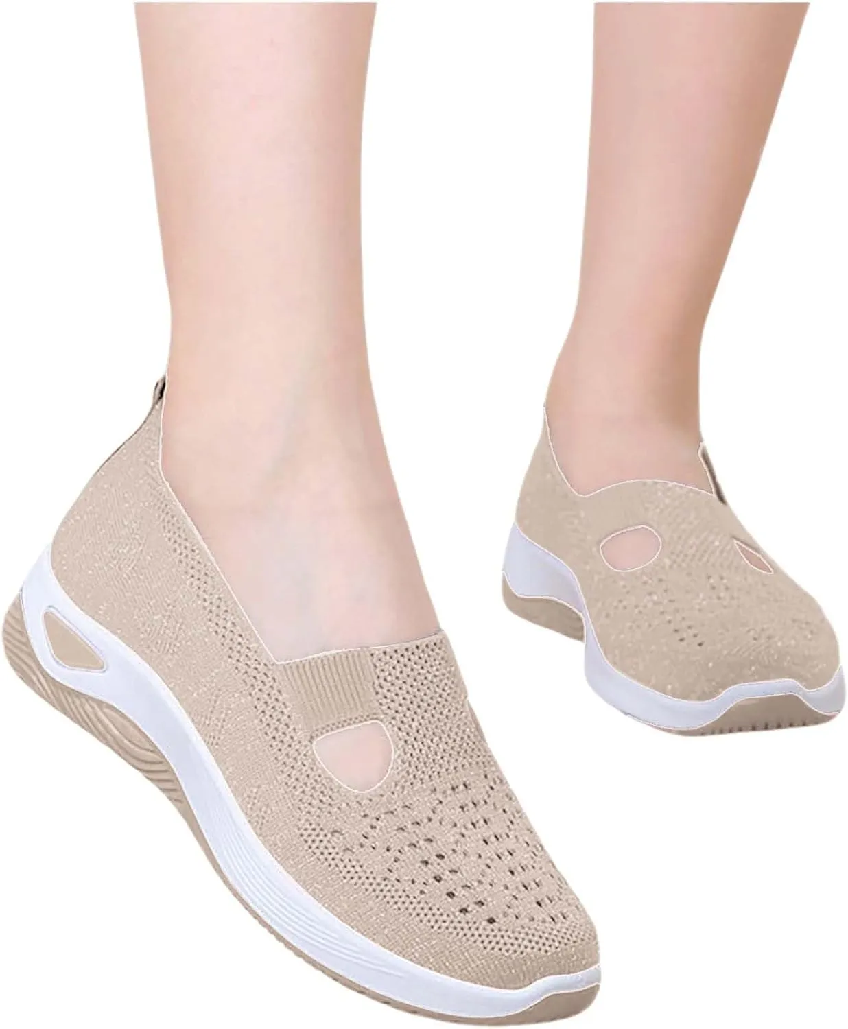Orthowalkway Womens Shoes Orthopedic Arch Support Breathable Flying Woven Sneakers Casual Comfort Wear Slip On Sneaker