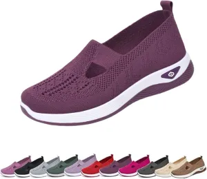 Orthowalkway Womens Shoes, Spring Summer Orthopedic Arch Support Mesh Breathable Cut-Out Soft Sneakers Breathable and Comfortable