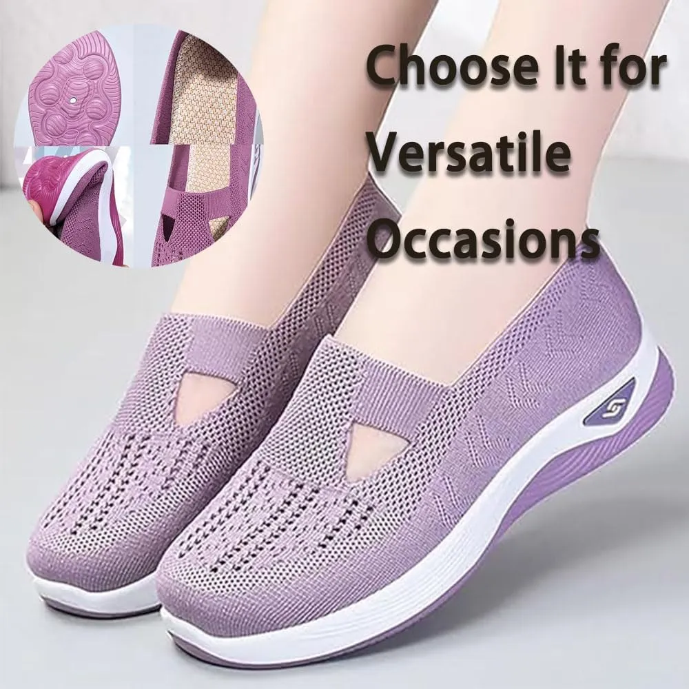 Orthowalkway Womens Shoes, Spring Summer Orthopedic Arch Support Mesh Breathable Cut-Out Soft Sneakers Breathable and Comfortable