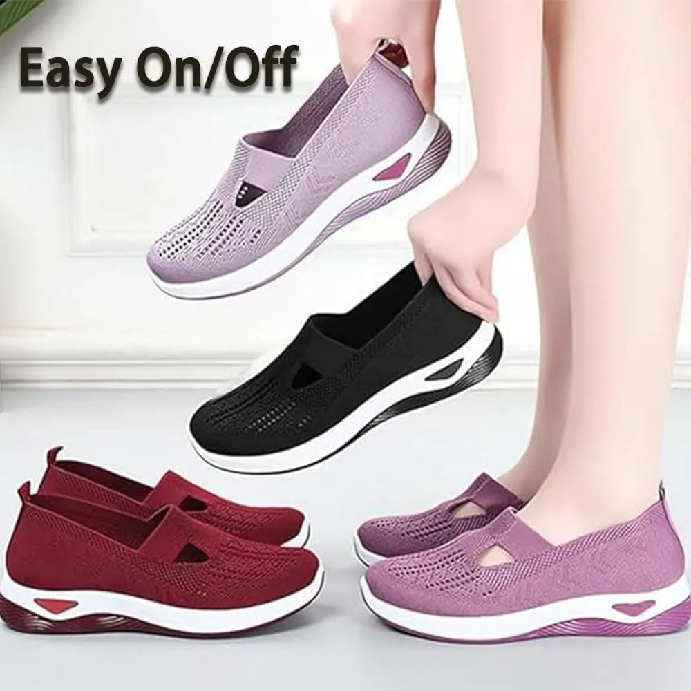Orthowalkway Womens Shoes, Spring Summer Orthopedic Arch Support Mesh Breathable Cut-Out Soft Sneakers Breathable and Comfortable