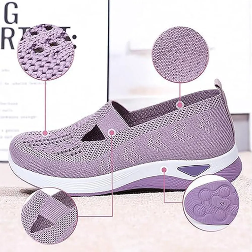 Orthowalkway Womens Shoes, Spring Summer Orthopedic Arch Support Mesh Breathable Cut-Out Soft Sneakers Breathable and Comfortable