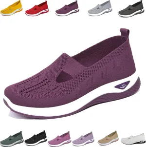 Orthowalkway Womens Shoes, Womens Comfortable Breathable Sneakers Woven Orthopedic Slip On Diabetic Walking Shoes