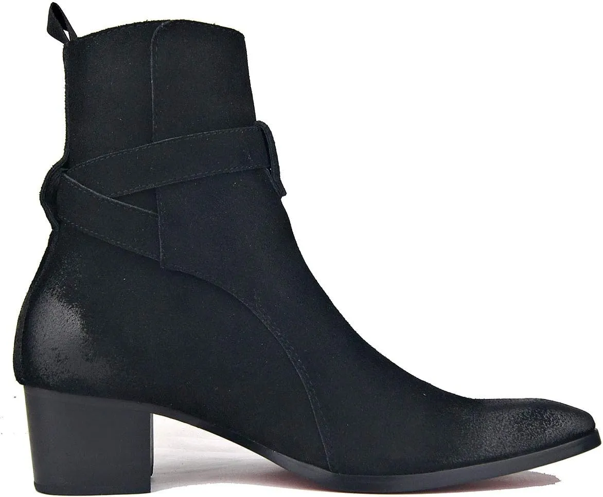 OSSTONE Dress Boot for Men Leather Chukka Designer Boots Casual Heel Shoes Buckle JY005