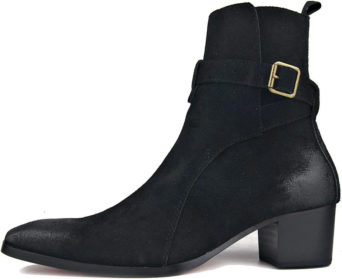 OSSTONE Dress Boot for Men Leather Chukka Designer Boots Casual Heel Shoes Buckle JY005