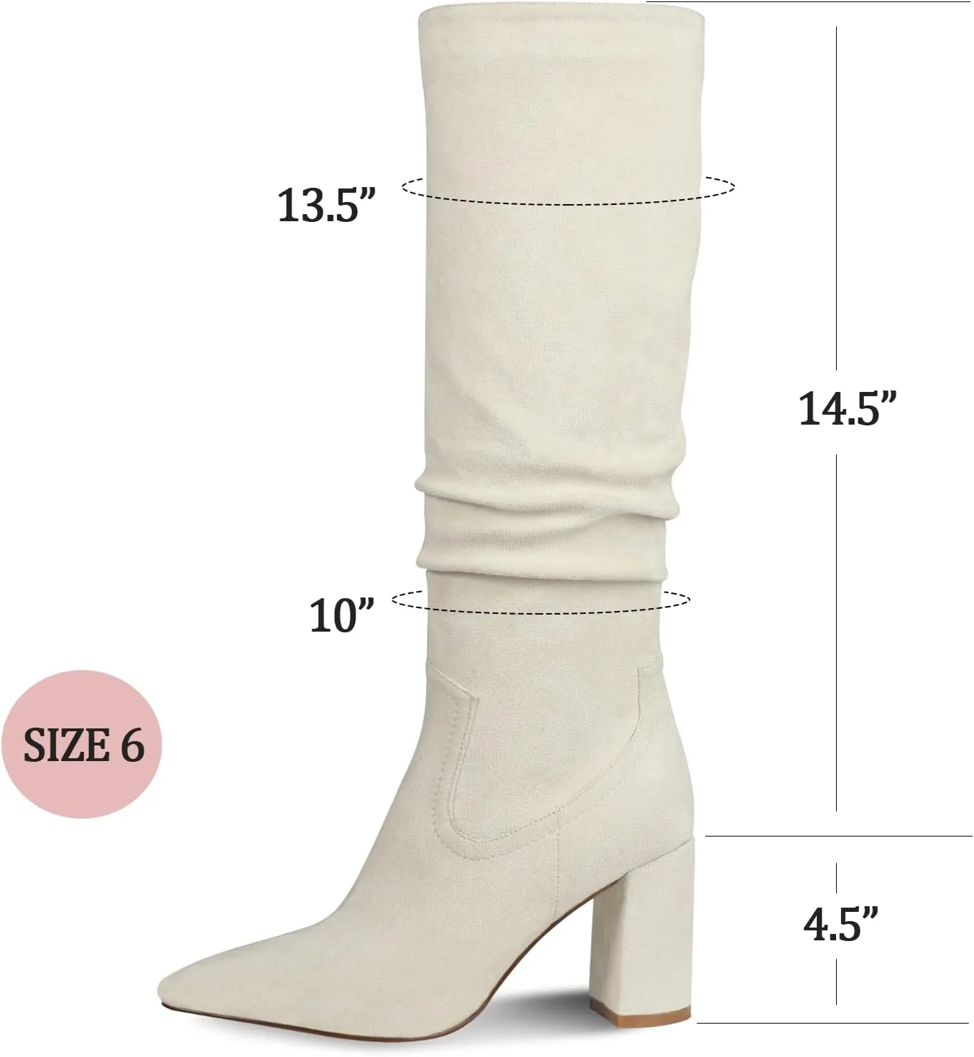 Ouepiano Womens Knee High Boots Chunky Heel Faux Suede Pointed Toe Side Zipper Fall Boots