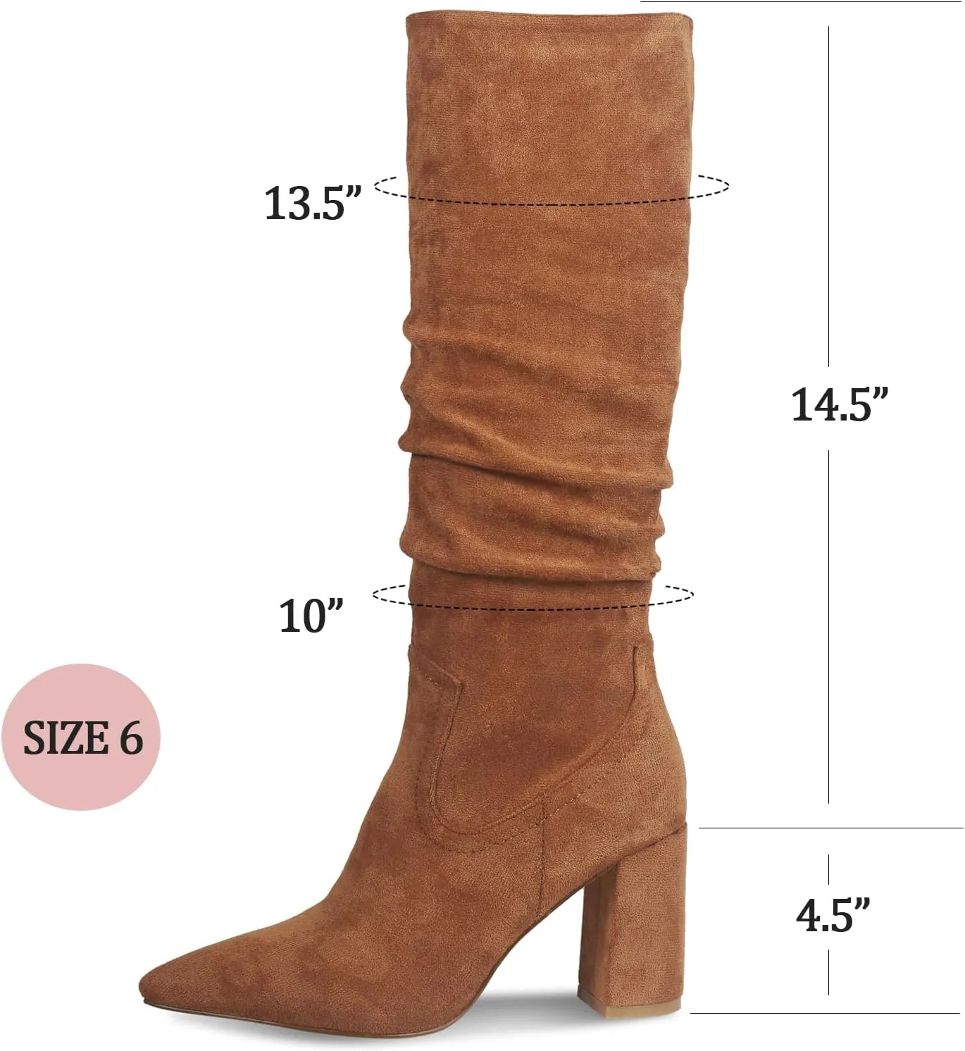 Ouepiano Womens Knee High Boots Chunky Heel Faux Suede Pointed Toe Side Zipper Fall Boots