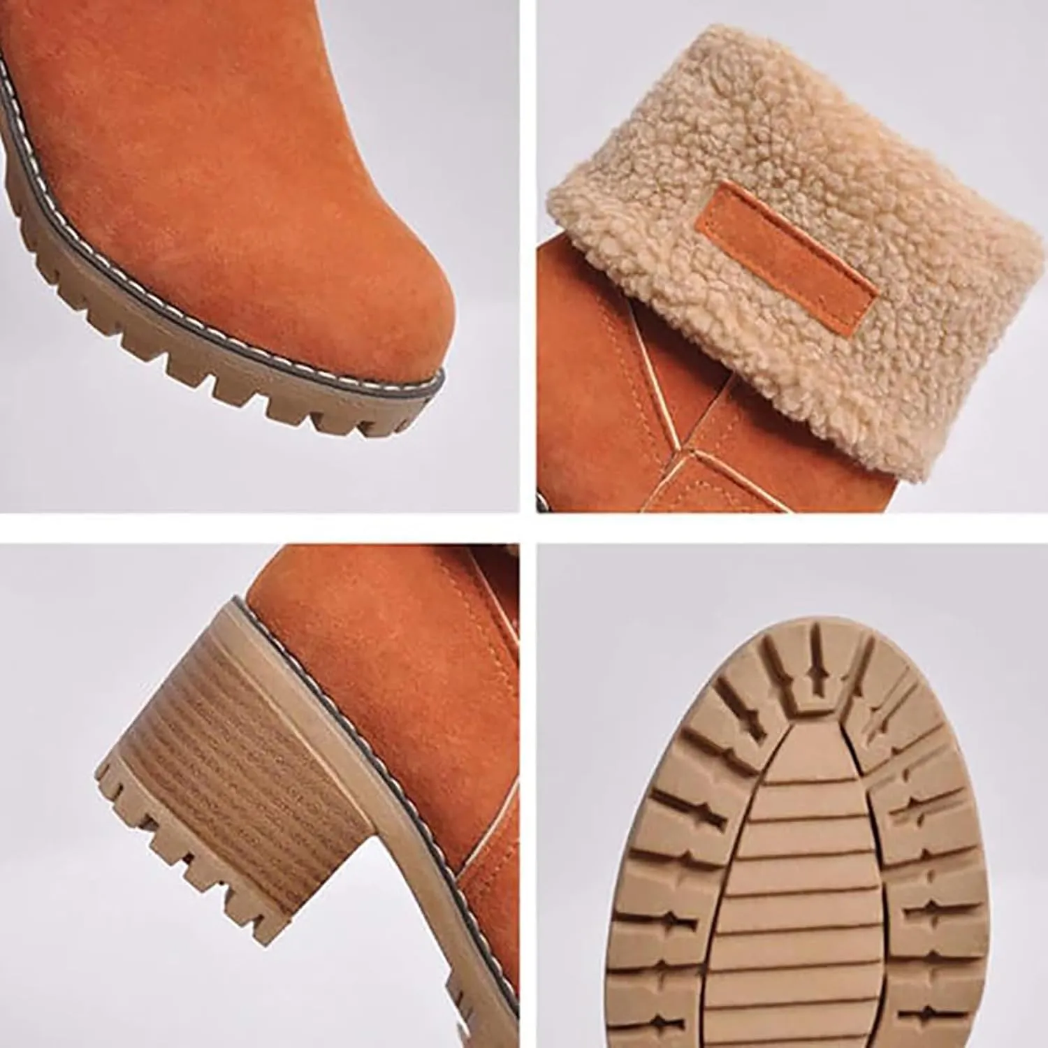 Outfany Boots, Outfany Seniors' Chunky Heel Winter Boots Comfortable Slip on Mid Chunky Heel Suede Vintage Ankle Boots