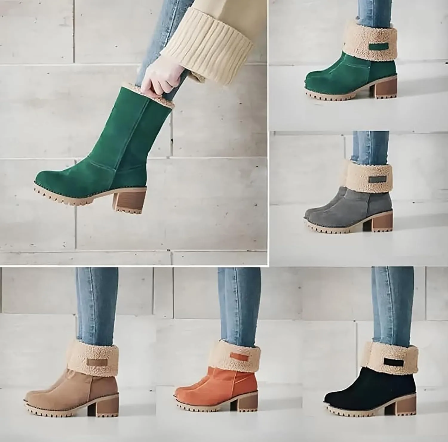 Outfany Boots, Outfany Seniors' Chunky Heel Winter Boots Comfortable Slip on Mid Chunky Heel Suede Vintage Ankle Boots