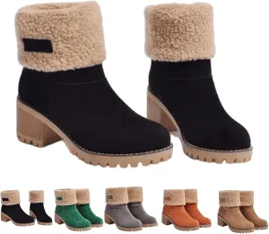 Outfany Boots, Outfany Seniors' Chunky Heel Winter Boots Comfortable Slip on Mid Chunky Heel Suede Vintage Ankle Boots