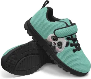 Panda Print Athletic Sneakers for Girl Hook & Loop Soccer Shoes Memory Foam Running Hiking Sneaker