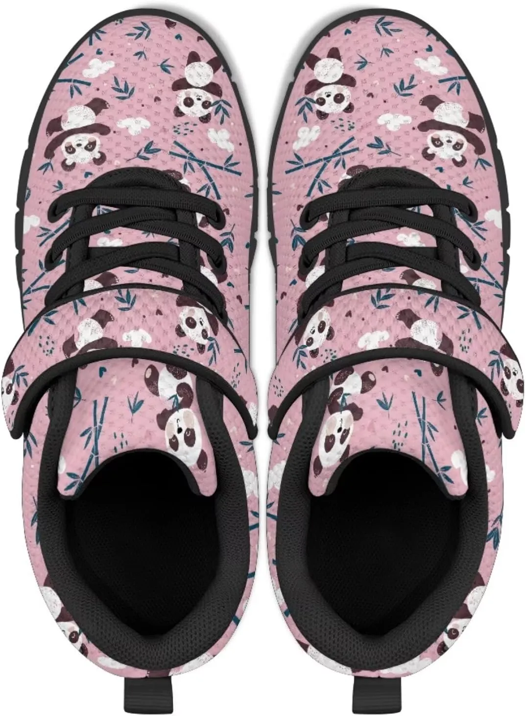 Panda Print Athletic Sneakers for Girl Hook & Loop Soccer Shoes Memory Foam Running Hiking Sneaker