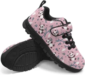 Panda Print Athletic Sneakers for Girl Hook & Loop Soccer Shoes Memory Foam Running Hiking Sneaker