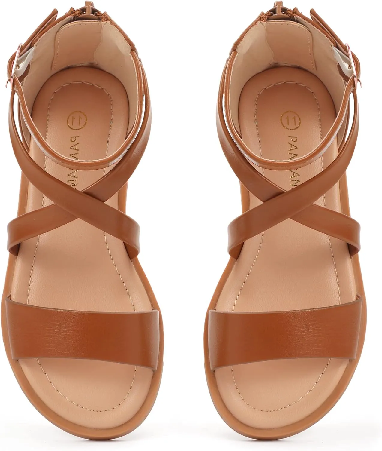 PANDANINJIA Cindy Girls Gladiator Sandals Toddler/Little Kid Open Toe Cross Strappy Dress Flats Sandals Summer Shoes with Back Zipper