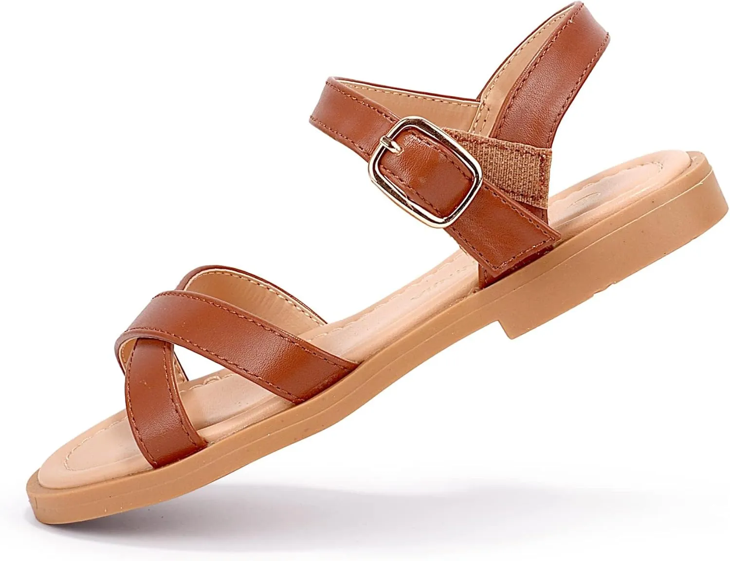 PANDANINJIA Elva Girls Sandals Open Toe Cute Flats Dress Sandals Cross Strappy Summer Shoes Toddler/Little Kid/Big Kid