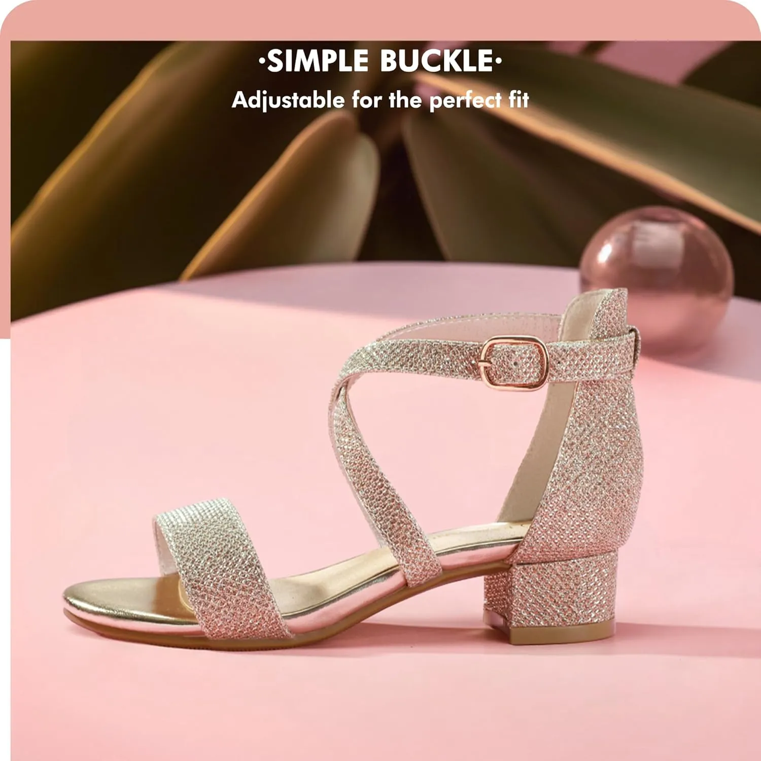 PANDANINJIA Girls Dress Shoes Toddler Kids Heels Sandals Ankle Strap Wedding Party Phoebe Flower Girl Shoes