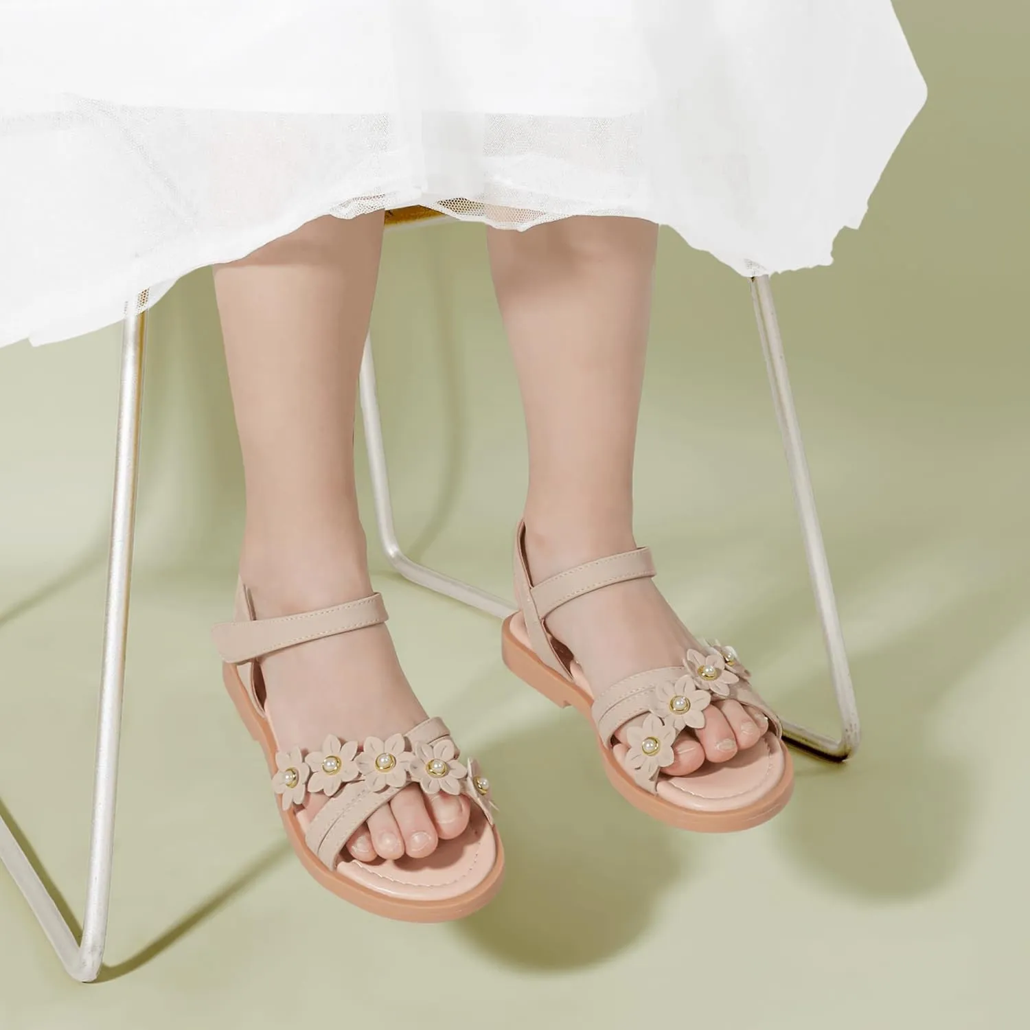 PANDANINJIA Girls Sandals Toddler Little Big Kids Kid Cute Open Toe Flats Dress Sandals Mona Summer Shoes