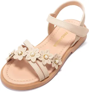 PANDANINJIA Girls Sandals Toddler Little Big Kids Kid Cute Open Toe Flats Dress Sandals Mona Summer Shoes