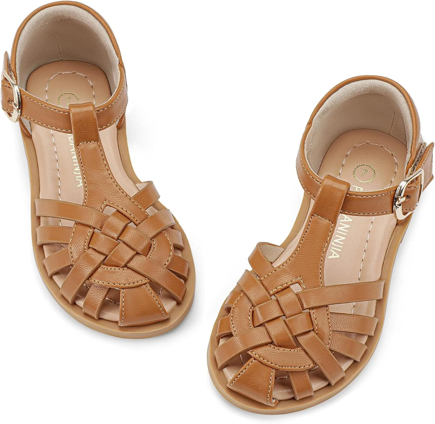 PANDANINJIA Toddler Girls Sandals Closed-Toe T-Strap Kids Flower Summer Flats Dress Sandals Shoes