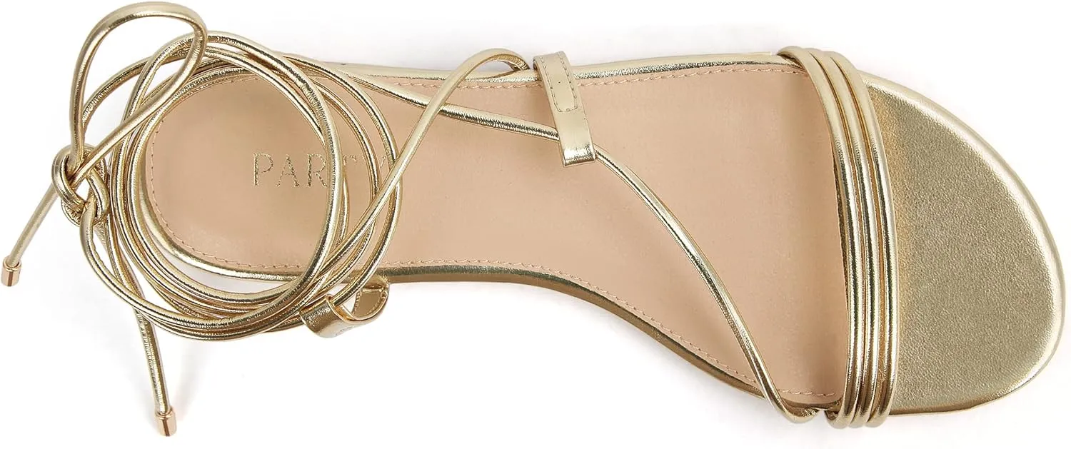 PARTY Women's Strappy Sandals Lace Up Flats Tie Up Open Toe Ankle Strap Shoes
