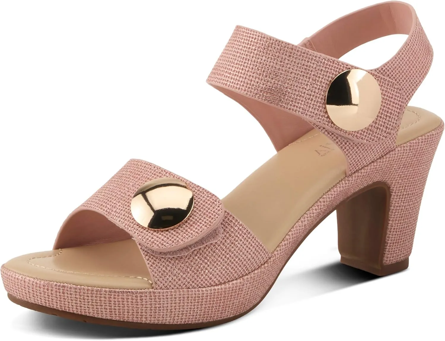 PATRIZIA Women's DADE-WOVEN Hook and Loop Sandals - Textured Faux Leather with Gold Button Accents, Adjustable Fit