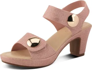 PATRIZIA Women's DADE-WOVEN Hook and Loop Sandals - Textured Faux Leather with Gold Button Accents, Adjustable Fit