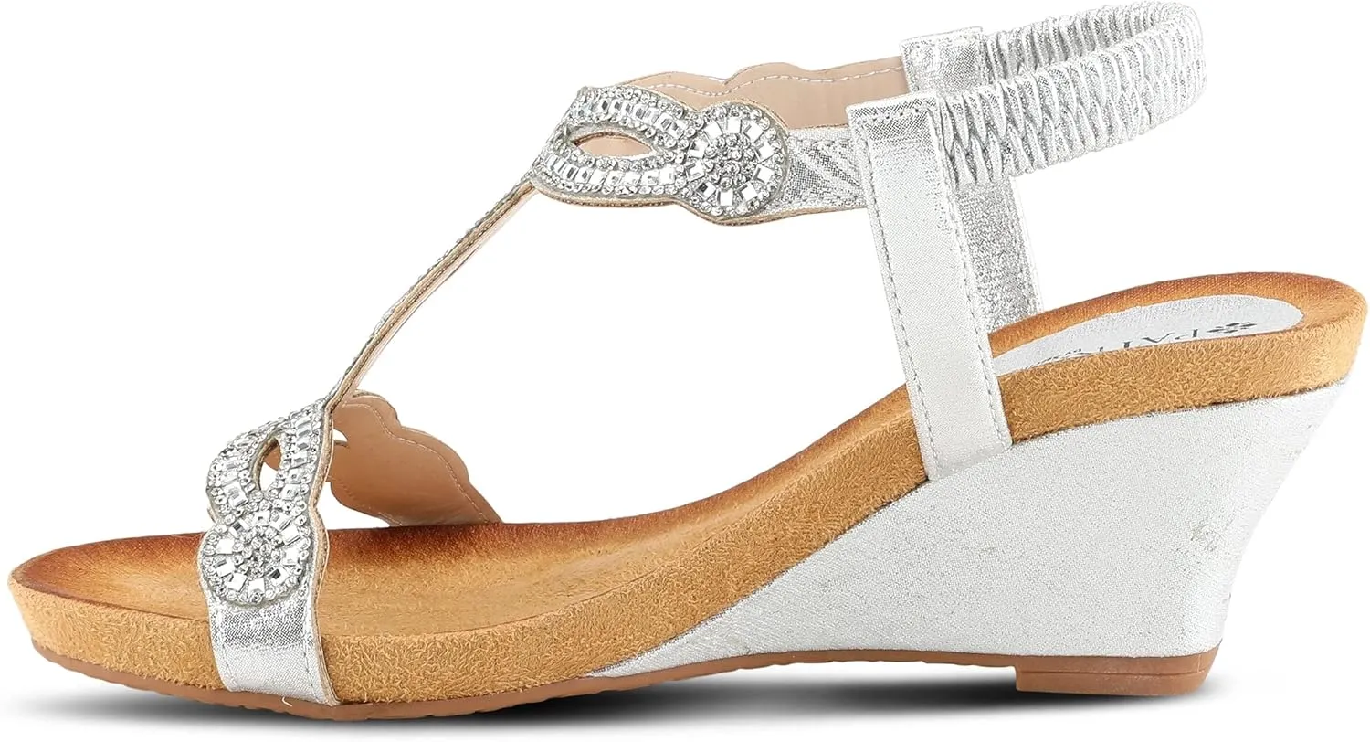 PATRIZIA Women’s Shining Slip-On Wedge Sandals – Crystal Embellished Cut-Out Design ladies slides with Comfy Silky Wrap and Flexible Rubber Sole