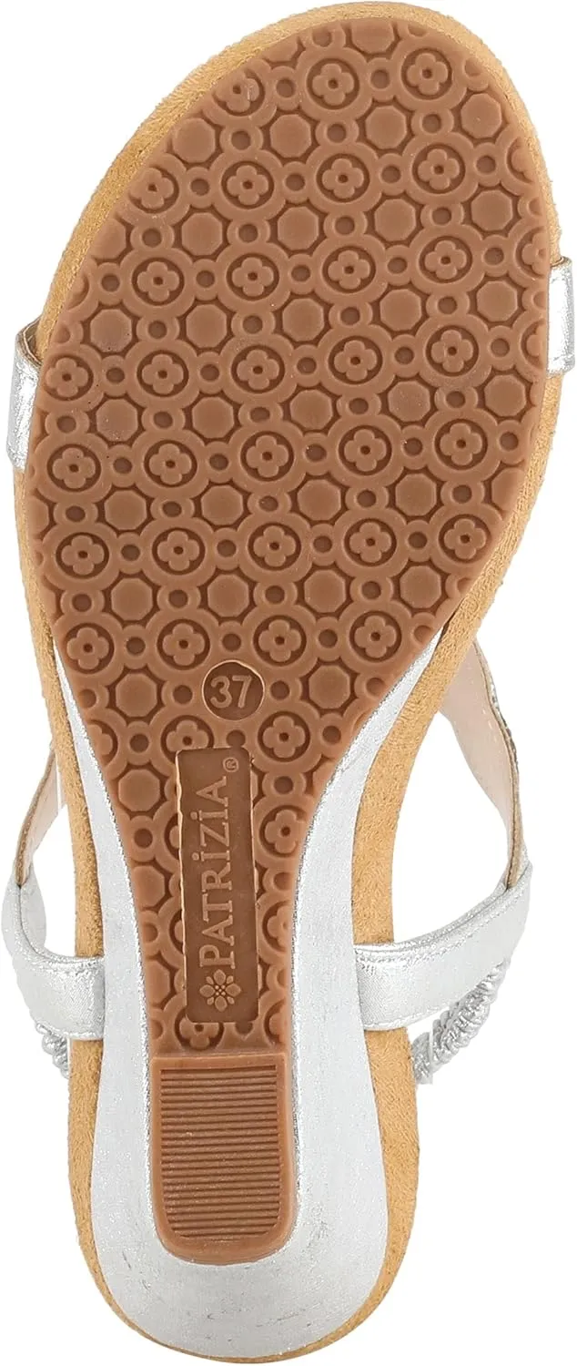 PATRIZIA Women’s Shining Slip-On Wedge Sandals – Crystal Embellished Cut-Out Design ladies slides with Comfy Silky Wrap and Flexible Rubber Sole