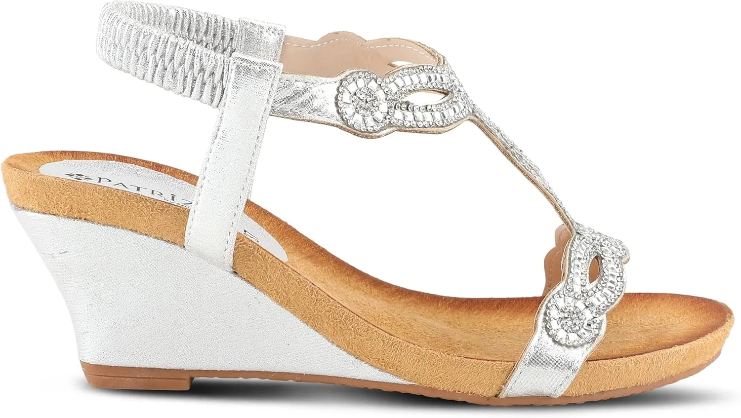 PATRIZIA Women’s Shining Slip-On Wedge Sandals – Crystal Embellished Cut-Out Design ladies slides with Comfy Silky Wrap and Flexible Rubber Sole