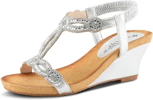 PATRIZIA Women’s Shining Slip-On Wedge Sandals – Crystal Embellished Cut-Out Design ladies slides with Comfy Silky Wrap and Flexible Rubber Sole