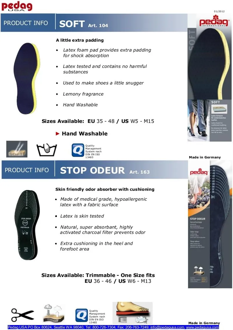 Pedag Soft | Fabric Covered Latex Foam Insoles | Lemon Scented | US Women 8 /EU 38 | 3 Pair