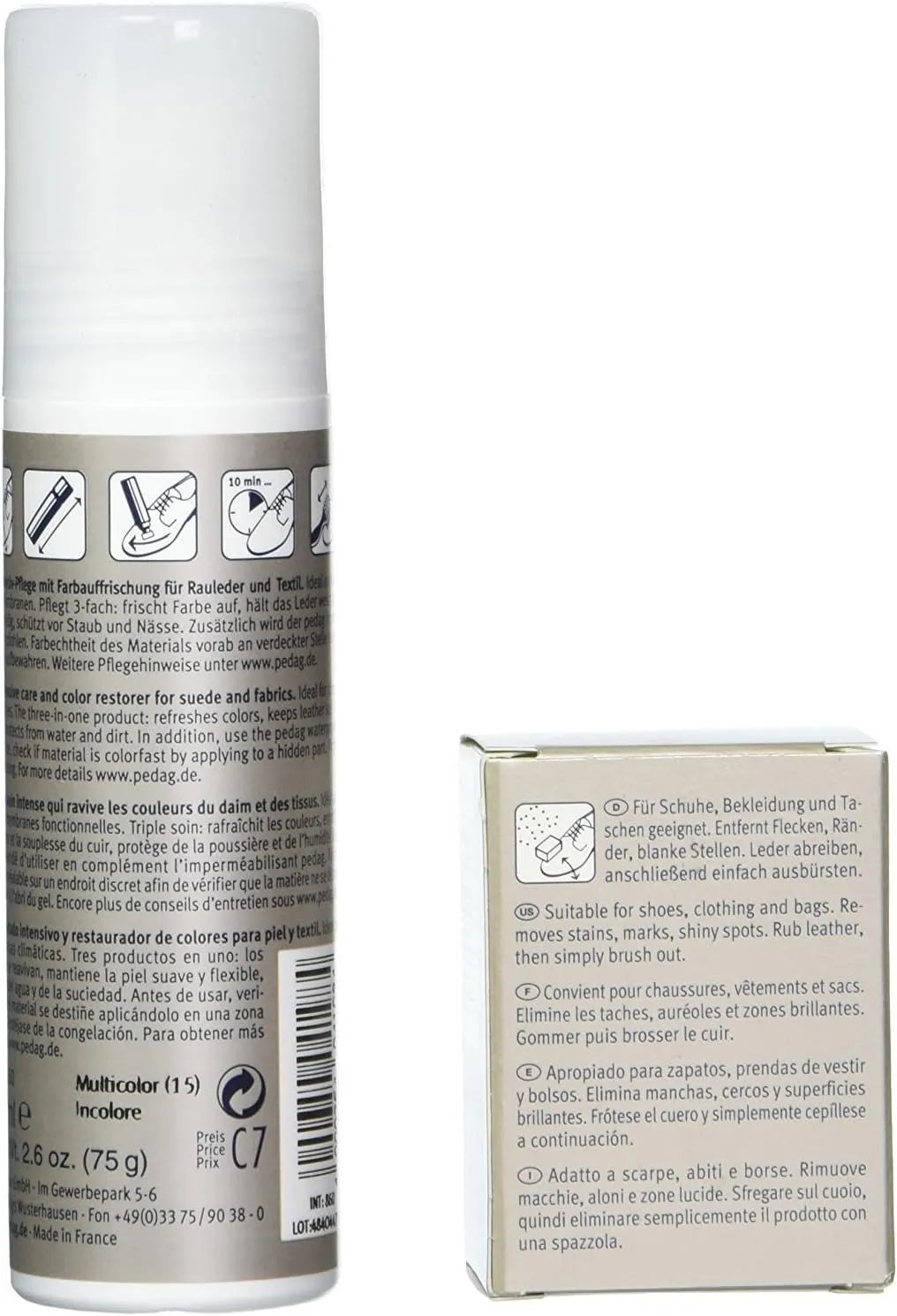 pedag Suede Cleaner and Textile Color Restorer, 3 pc Cleaning and Care Kit for Shoes and Boots, Made in Germany, Navy Blue