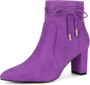 Perphy Bow Tie Booties Ankle Boots Pointed Toe Block Heel Boots for Women