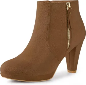 Perphy Platform Round Toe Chunky Heels Ankle Boots for Women