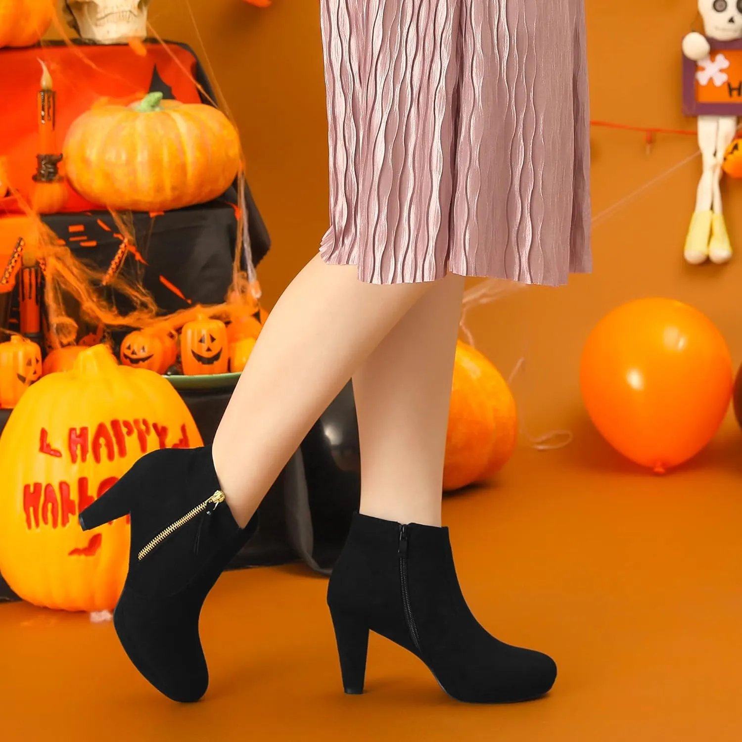 Perphy Platform Round Toe Chunky Heels Ankle Boots for Women