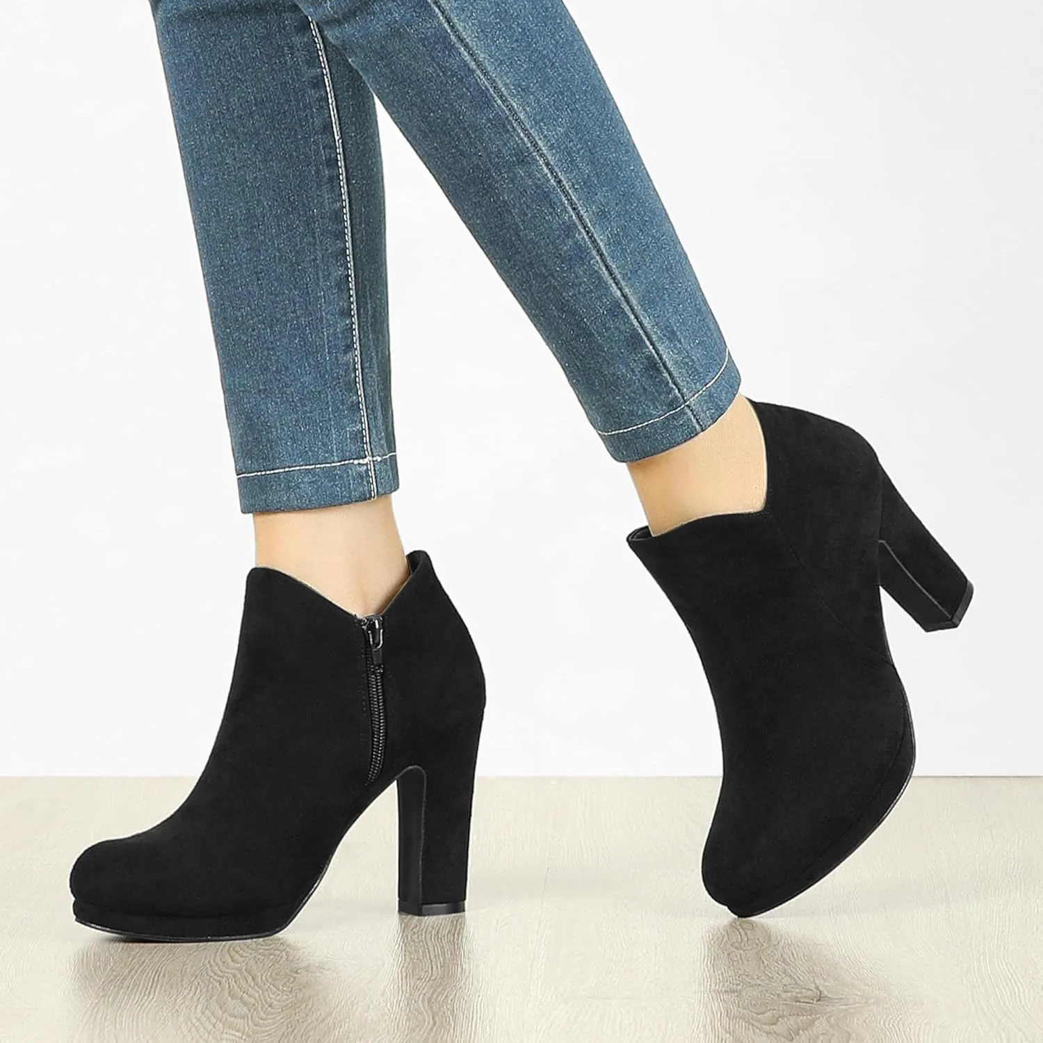 Perphy Platform Round Toe Chunky High Heels Ankle Boots for Women