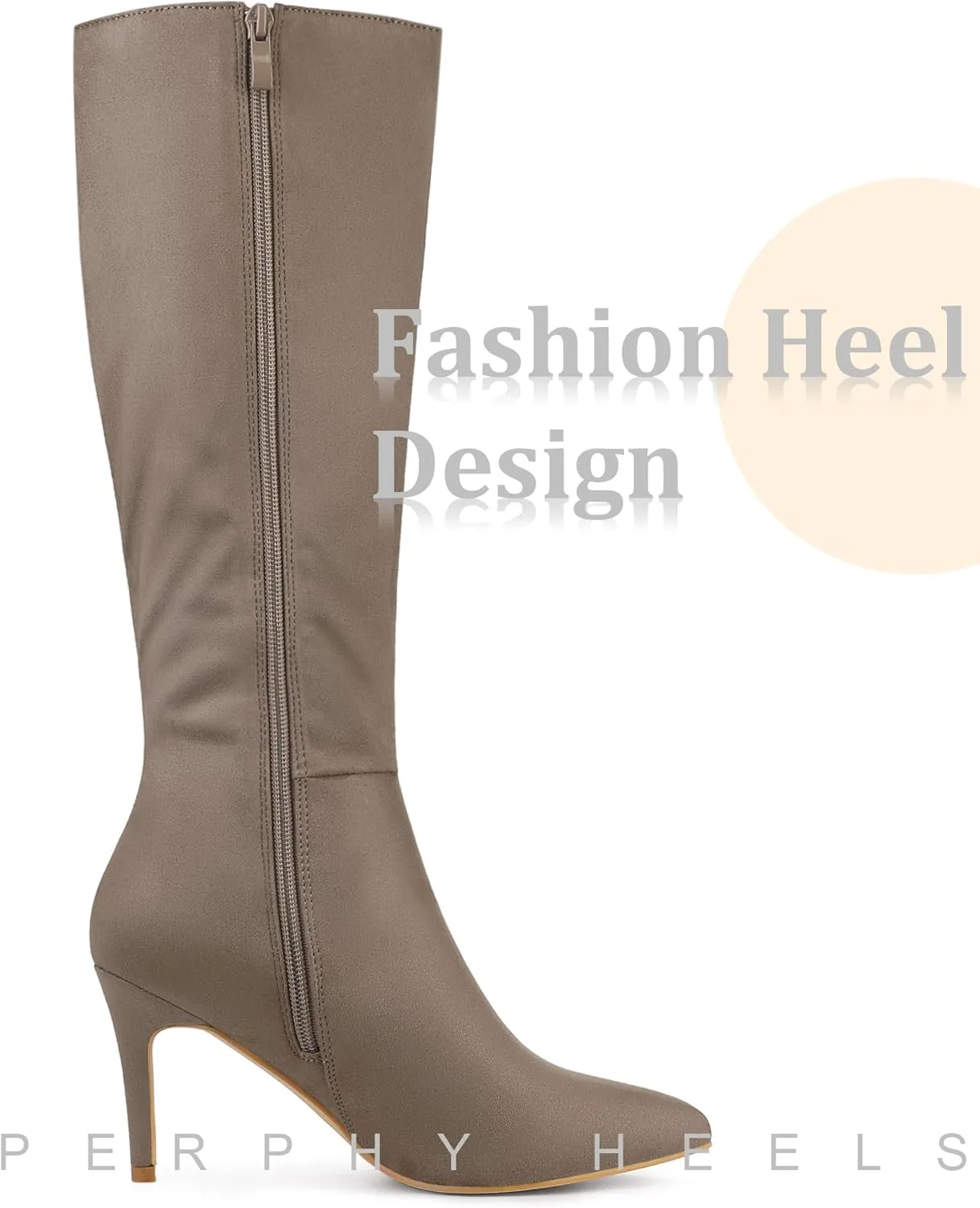 Perphy Pointed Toe Side Zip Stiletto Heel Tall Boot Thigh Knee High Boots for Women