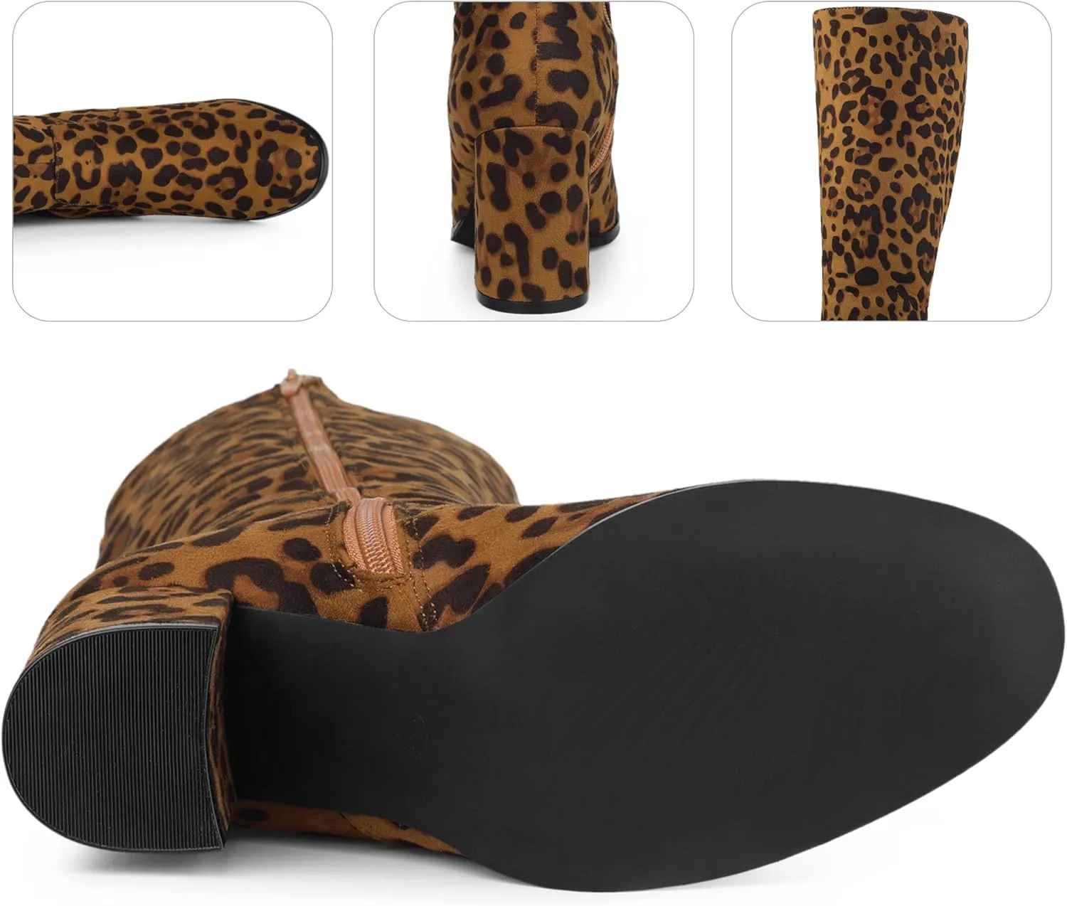Perphy Round Toe Chunky Heels Knee High Boots for Women