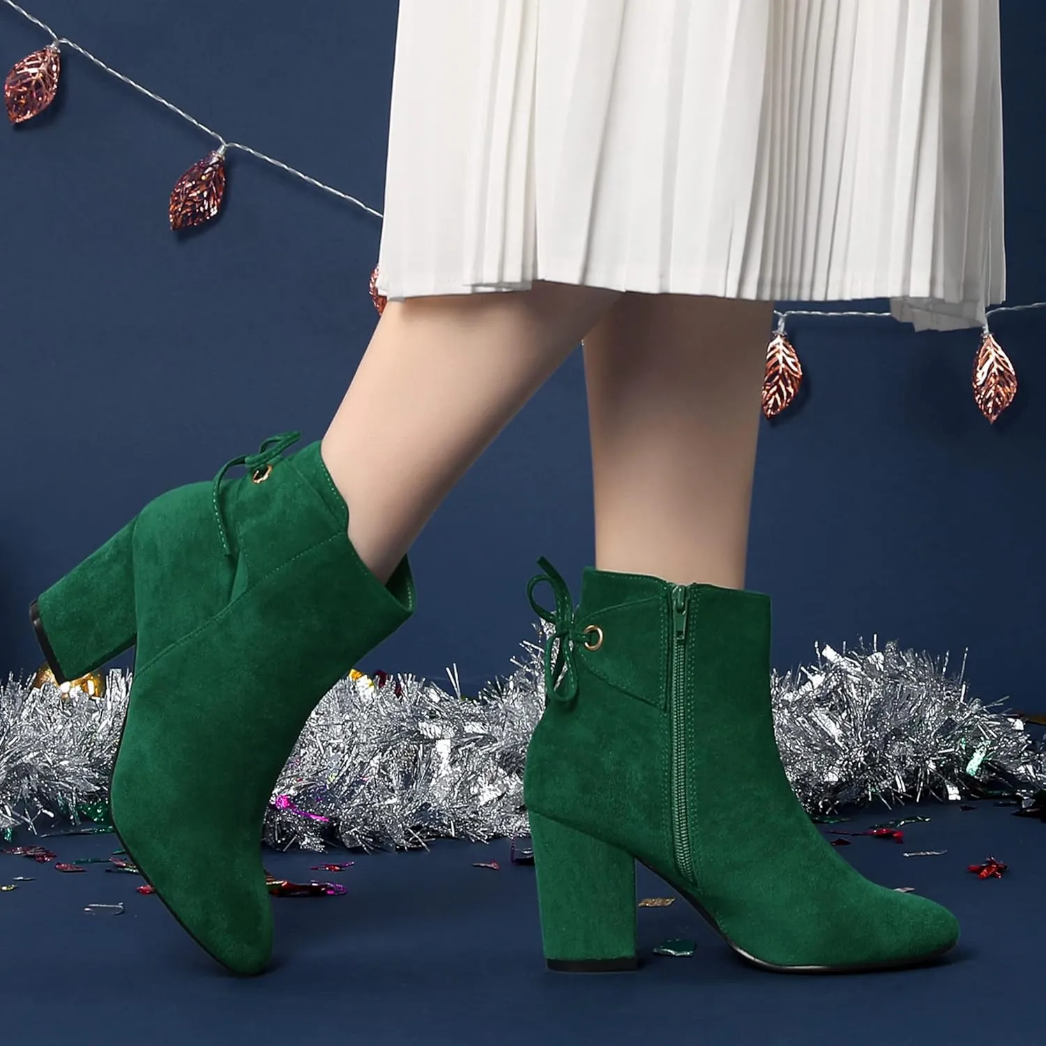 Perphy Round Toe Lace Up Chunky High Heels Ankle Boots for Women