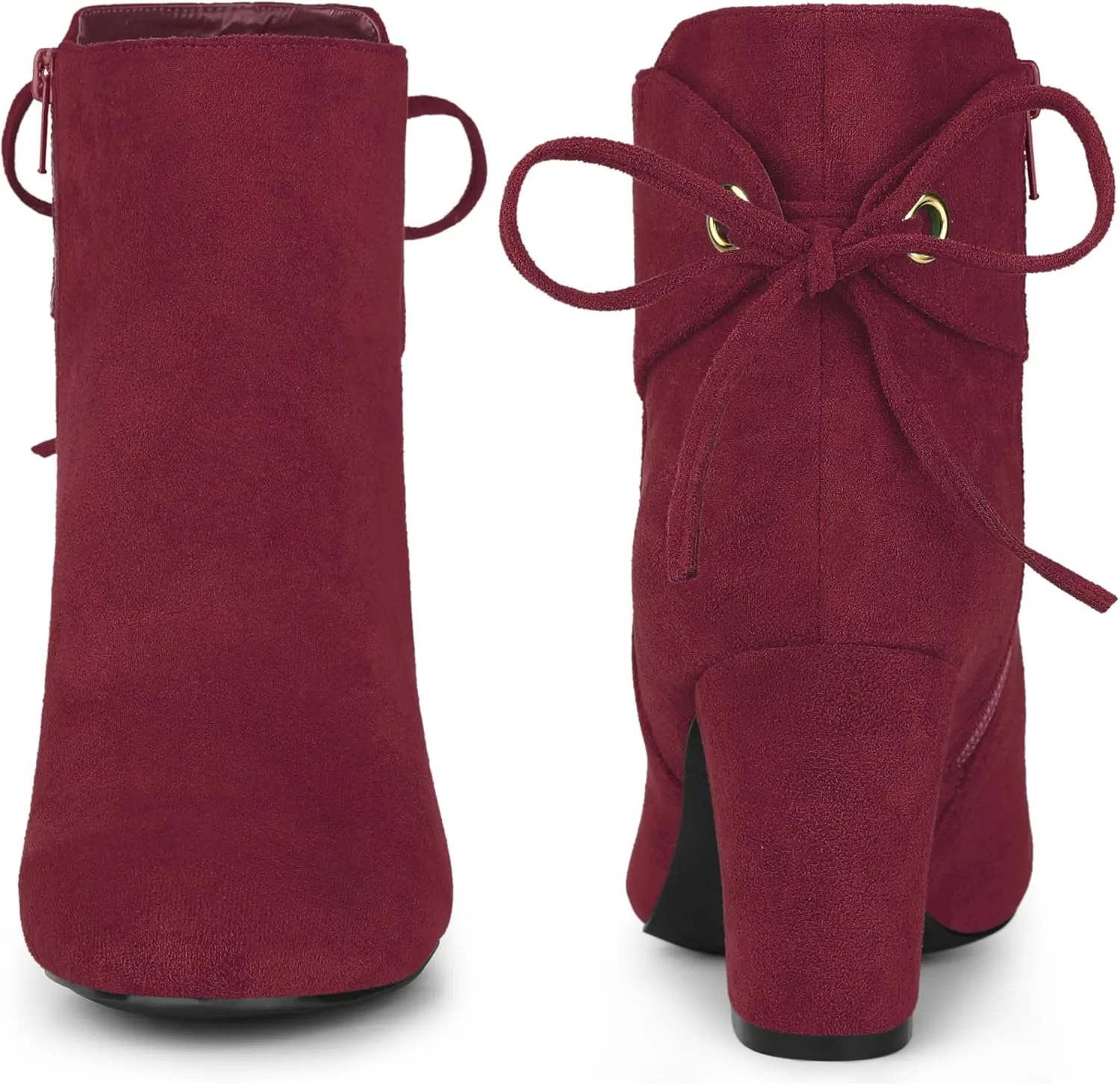 Perphy Round Toe Lace Up Chunky High Heels Ankle Boots for Women