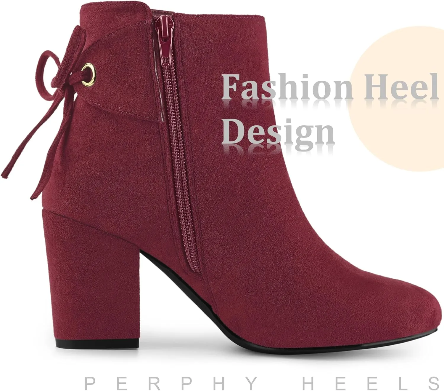 Perphy Round Toe Lace Up Chunky High Heels Ankle Boots for Women