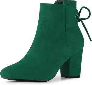 Perphy Round Toe Lace Up Chunky High Heels Ankle Boots for Women