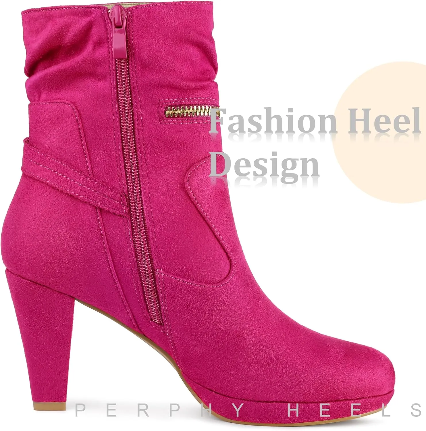 Perphy Round Toe Platform Block Heels Mid Calf Boots for Women