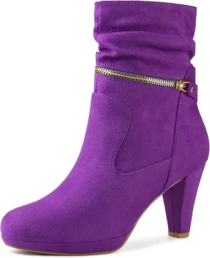Perphy Round Toe Platform Block Heels Mid Calf Boots for Women